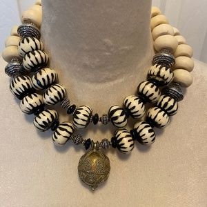 Statement necklace hand carved beads